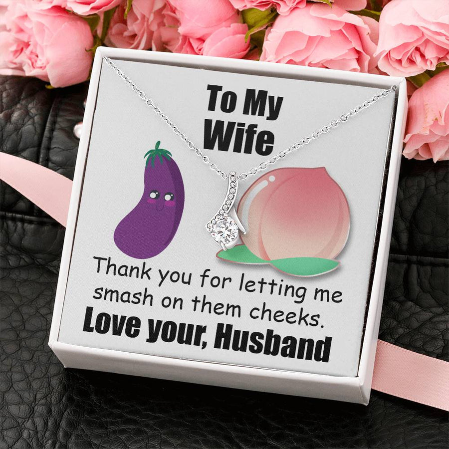 Eggplant Peach Flirty Nights 14K White Gold Finish Alluring Beauty Necklace Jewelry Fun Gift for Beautiful Wife Birthday