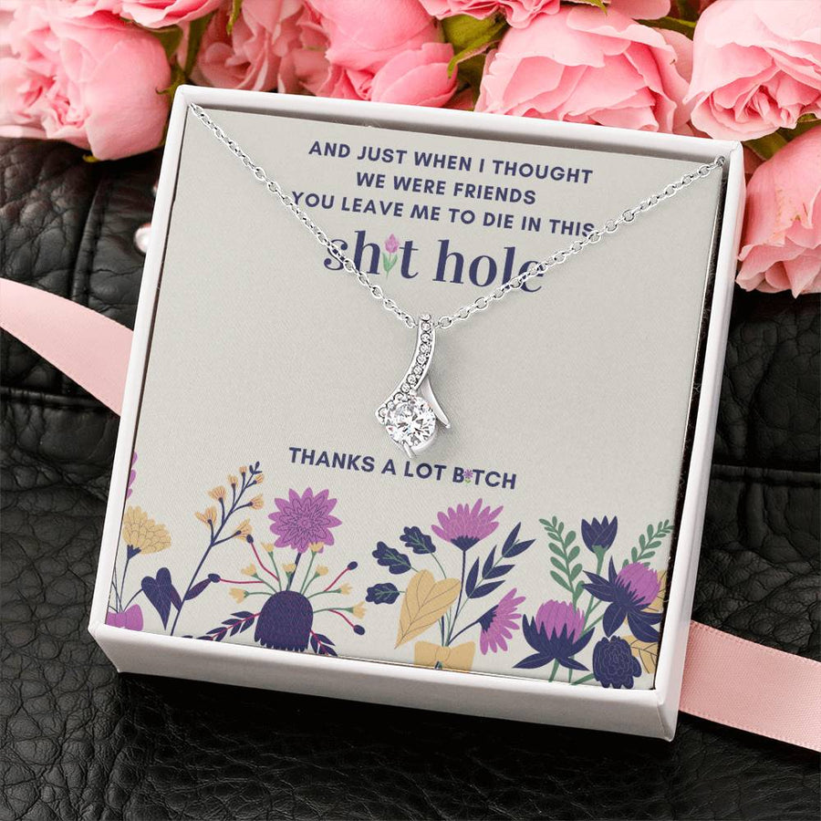 Thanks a Lot Bestie Bold Humor 14K White Gold Finish Alluring Beauty Necklace Jewelry Cheeky Office Gift for Funny Friend Coworker