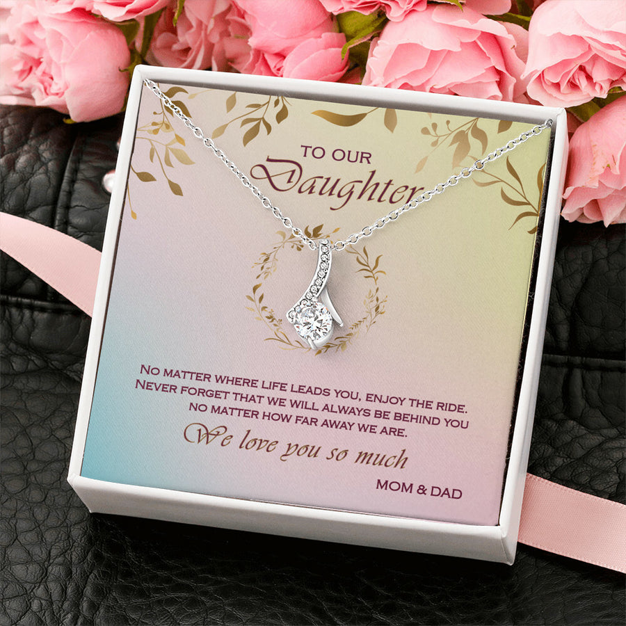 No Matter Where Life Leads Beautiful Daughter Necklace 18K Yellow Gold Finish Alluring Beauty Jewelry Heartfelt Gift from Mom & Dad