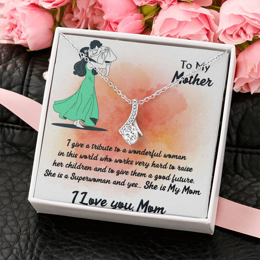 Wonderful Woman Tribute My Mom 14K White Gold Finish Alluring Beauty Necklace Jewelry Heartfelt Gift for Amazing Mom Birthday