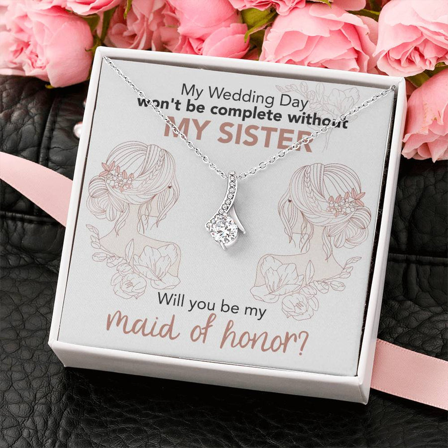 Flowered Sisters Forever 14K White Gold Finish Alluring Beauty Necklace Jewelry Elegant Keepsake Bridal Party Announcement