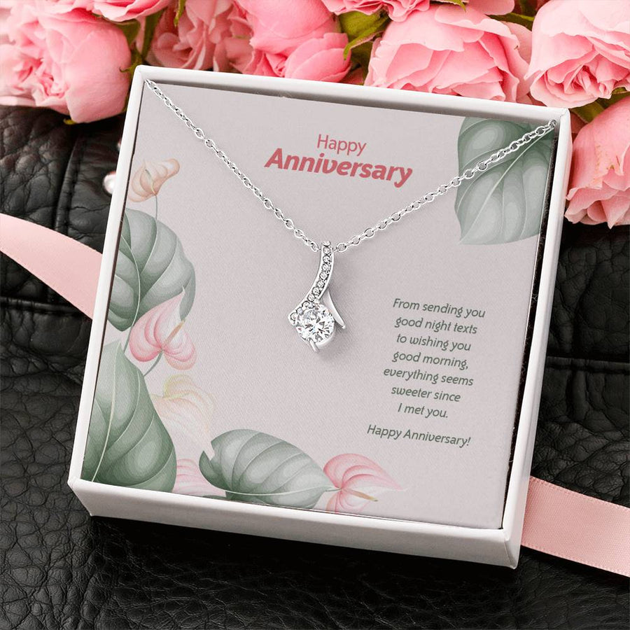 Happy Anniversary Sweeter With You 18K Yellow Gold Finish Alluring Beauty Necklace Jewelry Romantic Gift for Wife Love Day