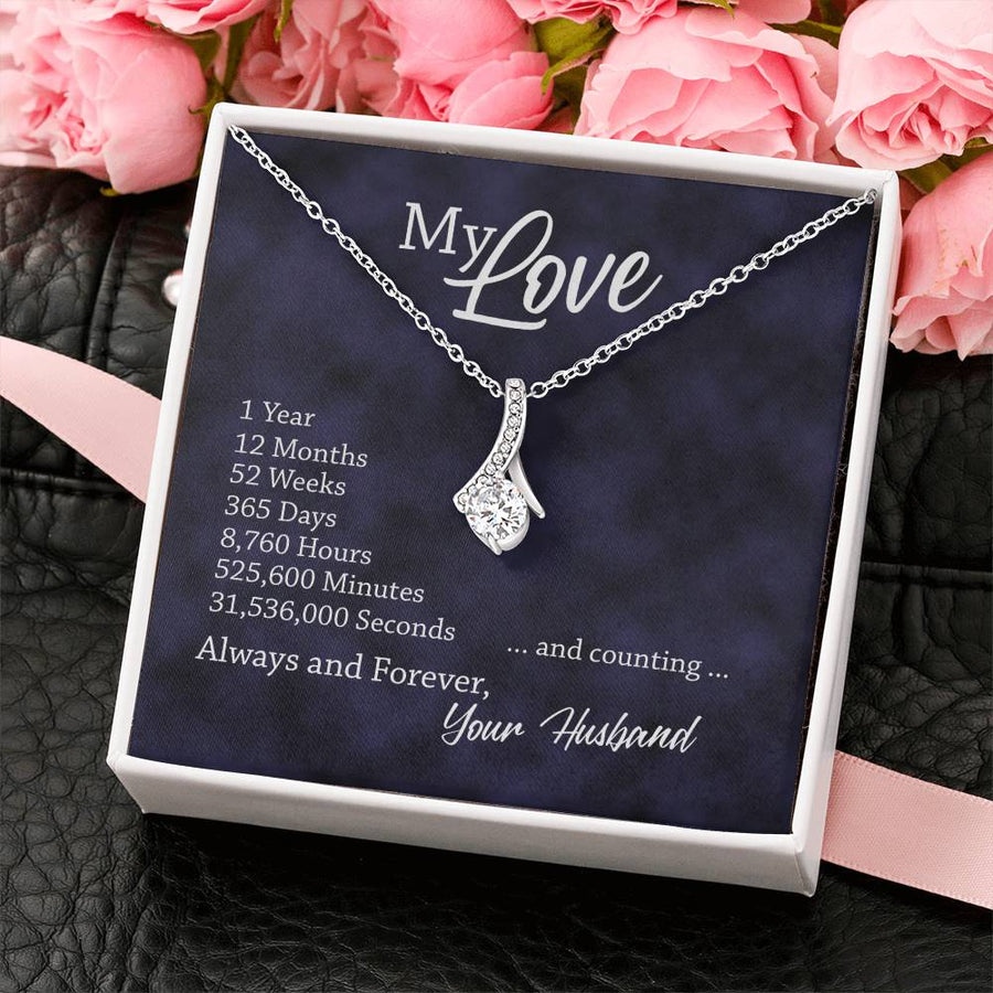 Timeless Beautiful Wife 1 Year Milestones 18K Yellow Gold Finish Alluring Beauty Necklace Jewelry Romantic Anniversary Gift for Beautiful Wife from Husband