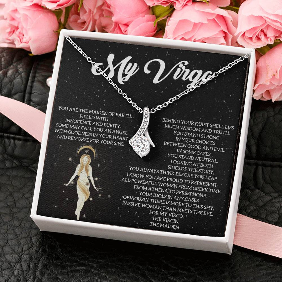 Wisdom Behind the Shell Virgo Maiden Necklace 14K White Gold Finish Alluring Beauty Jewelry Mystical Present for Virgo Birthday