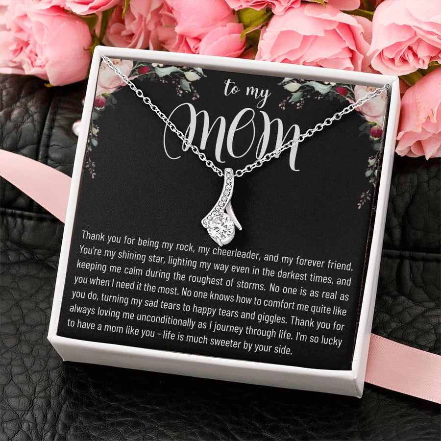 Shining Star Mom Endless Support 14K White Gold Finish Alluring Beauty Necklace Jewelry Perfect Gift for Beautiful Mom Birthday