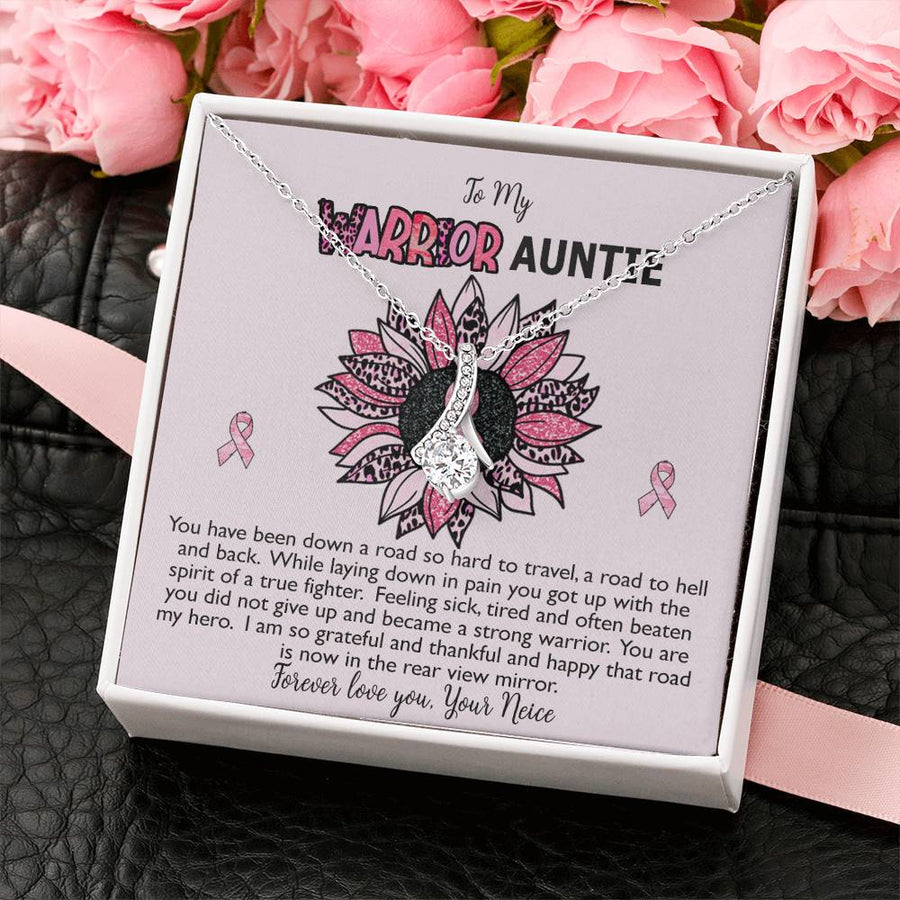 Warrior Auntie True Fighter 18K Yellow Gold Finish Alluring Beauty Necklace Jewelry Empowering Gift for Breast Cancer Survivor Aunt