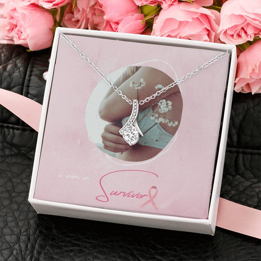 Survivor Blossom Pink Affirmation 18K Yellow Gold Finish Alluring Beauty Necklace Jewelry Empowering Gift for Courageous Woman