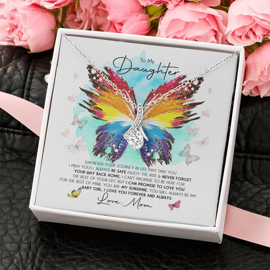 Butterfly Homecoming Love Mom 14K White Gold Finish Alluring Beauty Necklace Jewelry Bright Gift for Baby Girl