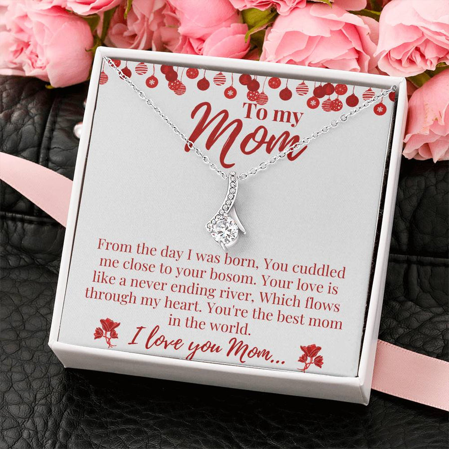 Cuddled Close Best Mom In World Necklace 14K White Gold Finish Alluring Beauty Necklace Jewelry Emotional Present for Loving Mother Birthday