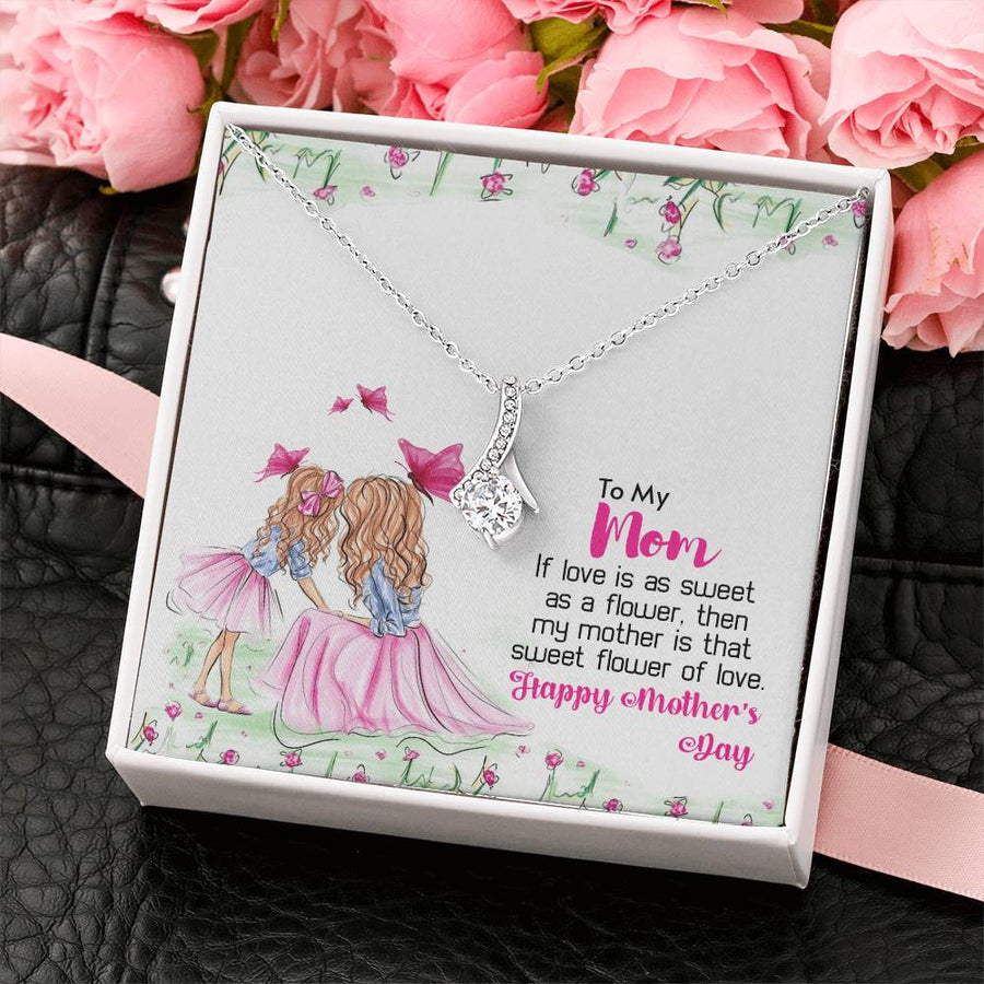 Mom Sweet Flower Of Love Always 14K White Gold Finish Alluring Beauty Necklace Jewelry Perfect Gift for Beautiful Mom