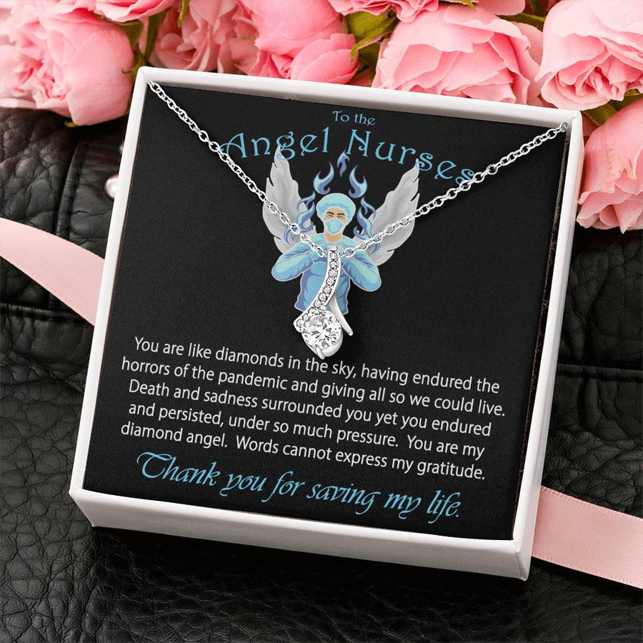 Thank You For Saving My Life 14K White Gold Finish Alluring Beauty Necklace Jewelry Beautiful Gift for Nurse Healthcare Hero