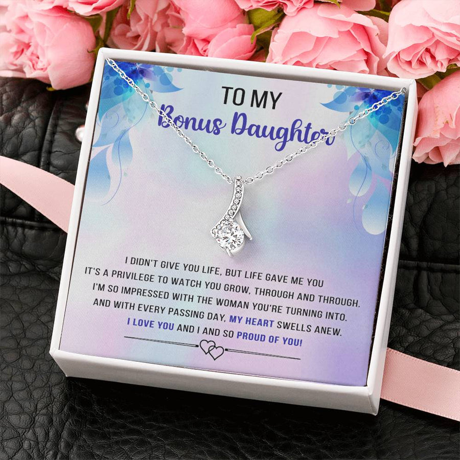 Privilege Grow Proud Bonus Daughter 18K Yellow Gold Finish Alluring Beauty Necklace Jewelry Beautiful Gift for Bonus Daughter Christmas