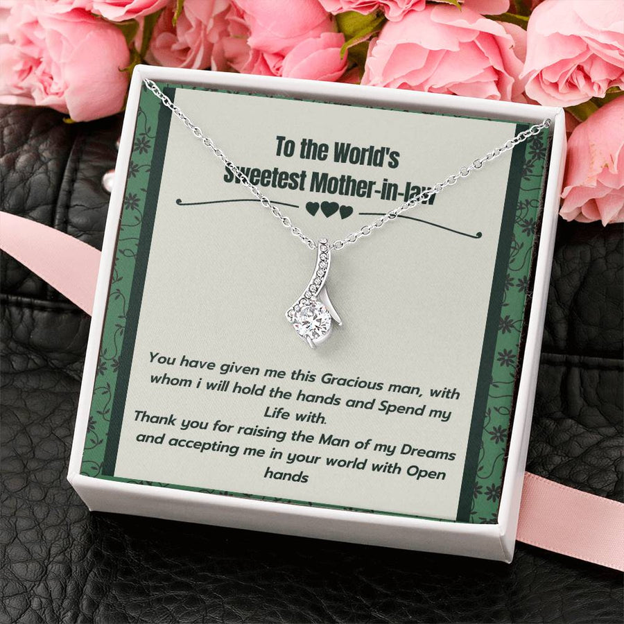 Accepting Me With Open Hands 14K White Gold Finish Alluring Beauty Necklace Jewelry Special Gift for Wonderful Mother-in-law from Daughter-in-law