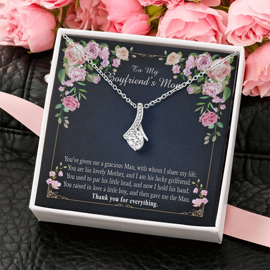 Lucky Girlfriend Thanks Amazing Mom 14K White Gold Finish Alluring Beauty Necklace Jewelry Perfect Appreciation Gift for Boyfriend’s Mother