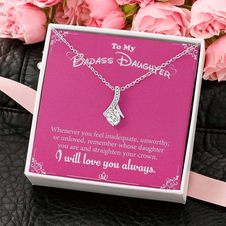 Will Love You Always Badass Daughter Crown 18K Yellow Gold Finish Alluring Beauty Necklace Jewelry Beautiful Gift for Beautiful Daughter Birthday