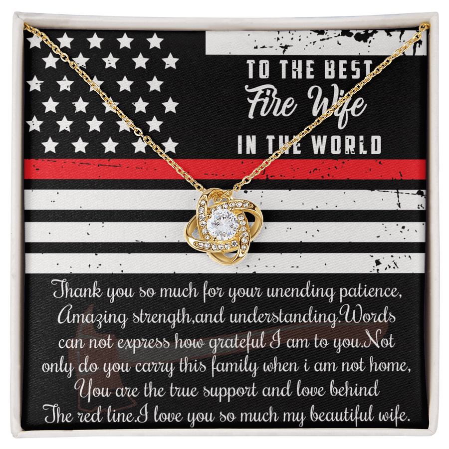 To Best Fire Wife Red Line Support 14K Gold Love Knot Necklace Jewelry Beautiful Gift for Wife Anniversary