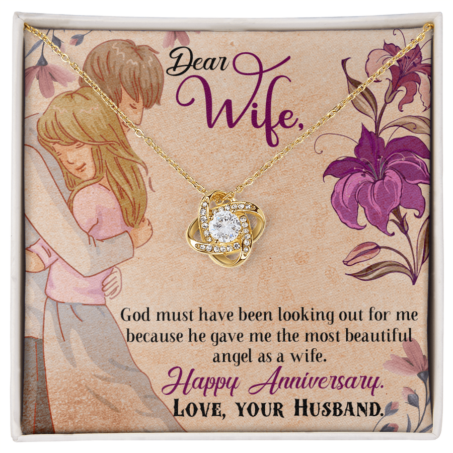 Dear Wife Beautiful Angel God Blessing 14K Gold Love Knot Necklace Jewelry Beautiful Gift for Wife Anniversary