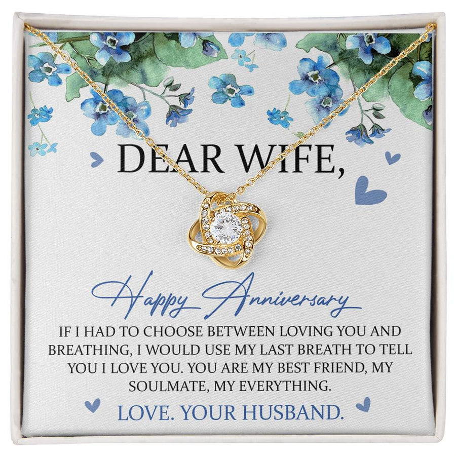 To My Wife Last Breath Best Friend Soulmate Everything 14K Gold Love Knot Necklace Jewelry Romantic Gift for Wife Anniversary