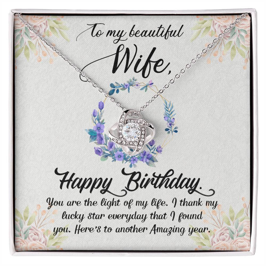 To My Beautiful Wife Happy Birthday Light of Life 14K Gold Love Knot Necklace Jewelry Beautiful Gift for Wife Birthday