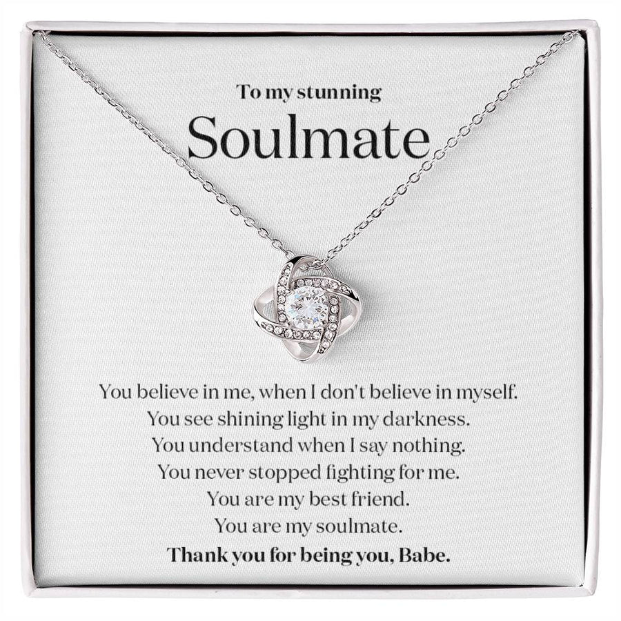 To My Stunning Soulmate Believe Shining Light Darkness 14K Gold Love Knot Necklace Jewelry Perfect Gift for Wife Anniversary