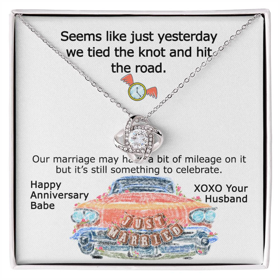 To My Wife Seems Like Yesterday Tied Knot Hit Road 14K Gold Love Knot Necklace Jewelry Beautiful Gift for Wife Anniversary