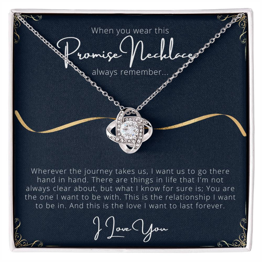 To My Wife Promise Necklace Journey Hand In Hand Forever 14K Gold Love Knot Necklace Jewelry Romantic Gift for Wife Anniversary