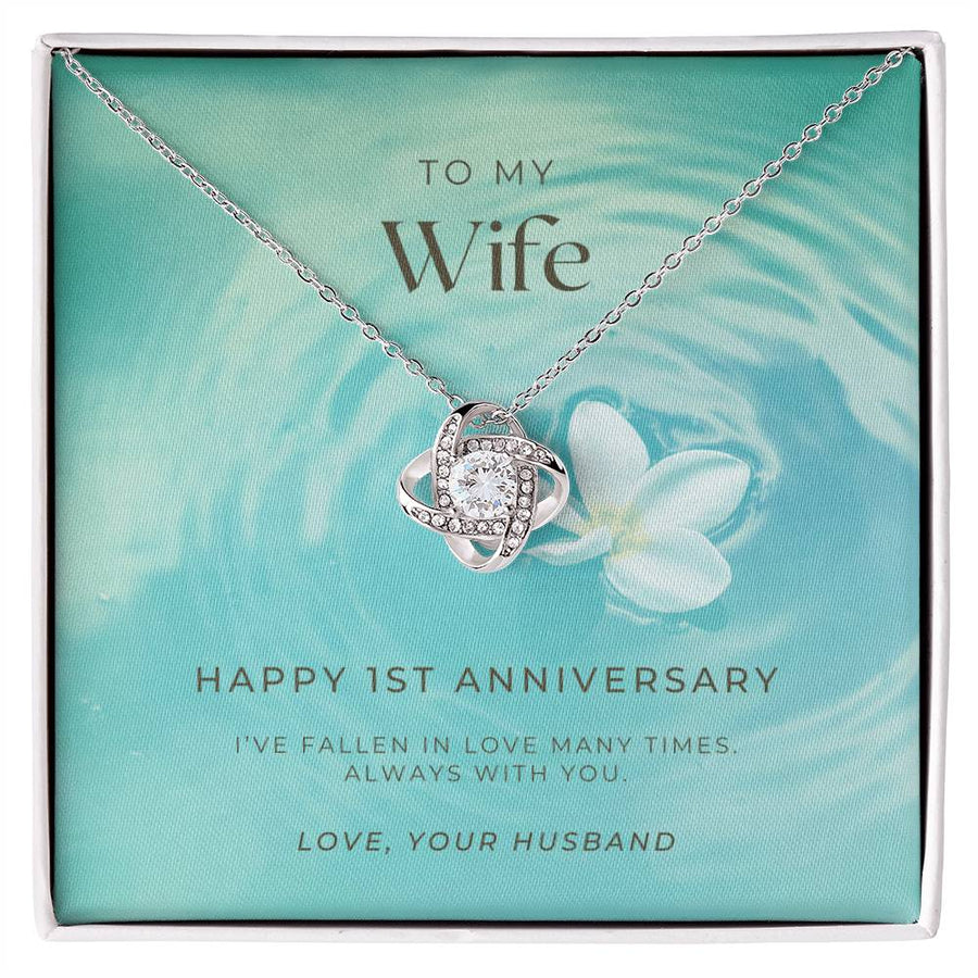 To My Wife Fallen in Love Many Times Always With You 14K Gold Love Knot Necklace Jewelry Romantic Gift for Wife Anniversary