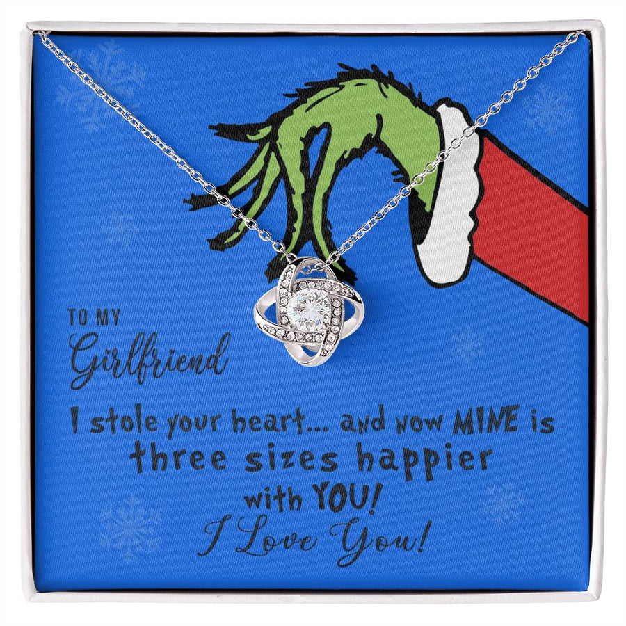 To My Girlfriend I Stole Your Heart Mine Three Sizes Happier 14K Gold Love Knot Necklace Jewelry Romantic Gift for Girlfriend Christmas