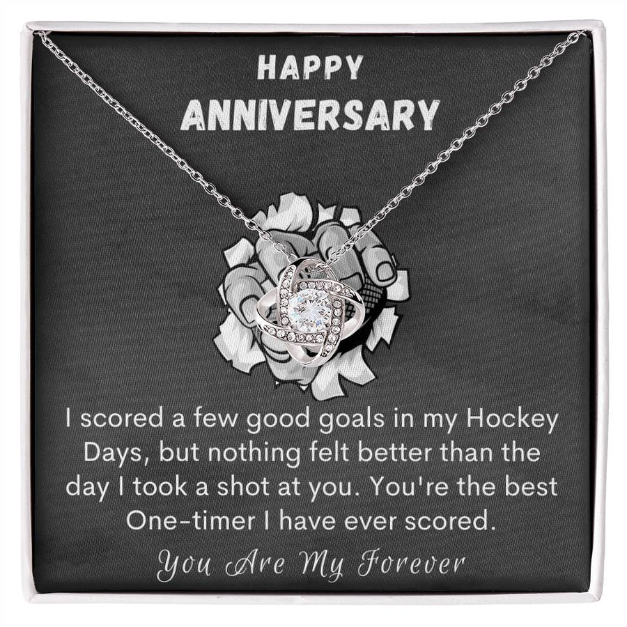 Happy Anniversary Hockey Days Took Shot Best One-timer Ever Scored You Are My Forever 14K Gold Love Knot Necklace Jewelry Perfect Gift for Wife Anniversary