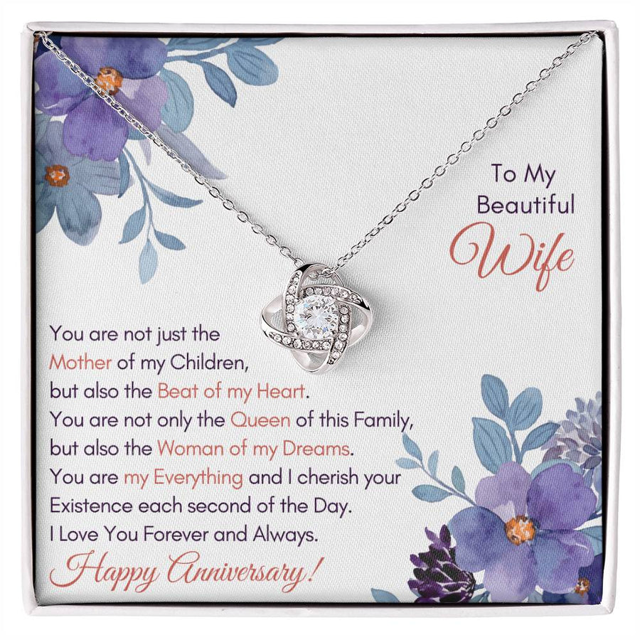 To My Beautiful Wife Happy Anniversary Mother Children Heart Queen Family Dreams 14K Gold Love Knot Necklace Jewelry Gift for Wife Anniversary