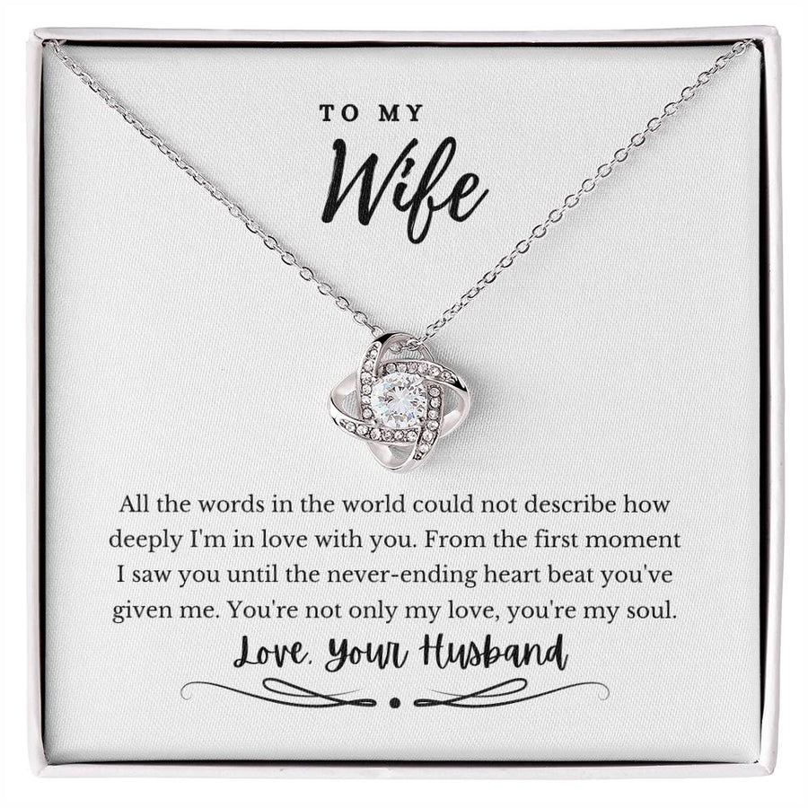 To My Wife Deeply In Love Never Ending Heart Beat Youre My Soul 14K Gold Love Knot Necklace Jewelry Beautiful Gift for Wife Anniversary