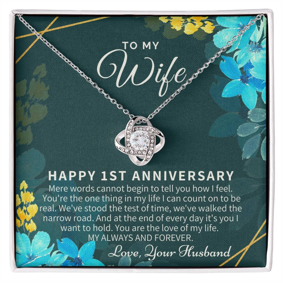 To My Wife 1st Anniversary Count On Real Stood Test Time My Always Forever 14K Gold Love Knot Necklace Jewelry Romantic Gift for Wife Anniversary