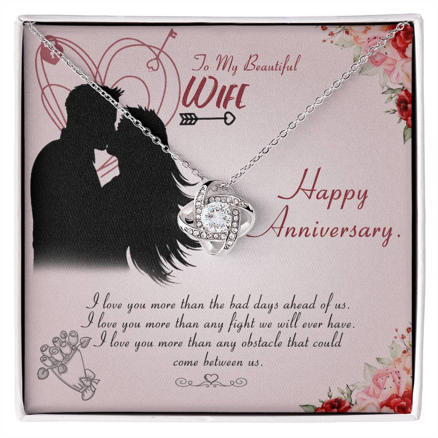 To My Beautiful Wife Love You More Bad Days Fights 14K Gold Love Knot Necklace Jewelry Romantic Gift for Wife Anniversary