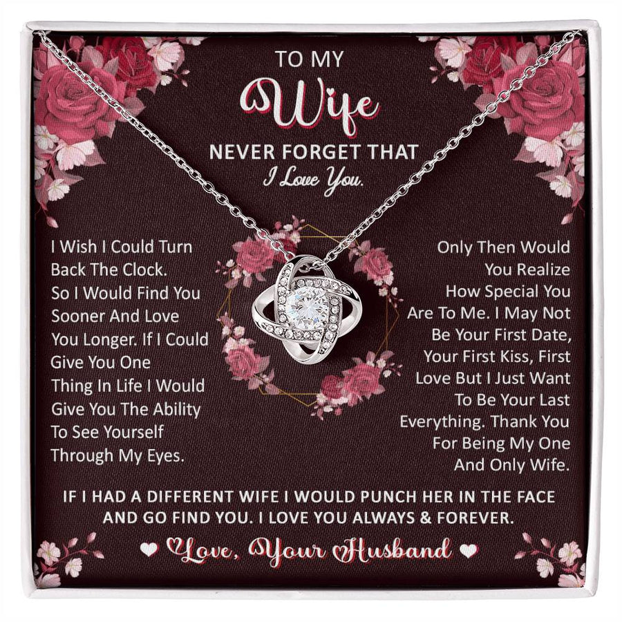 To My Wife Never Forget Turn Back Clock Find You Sooner 14K Gold Love Knot Necklace Jewelry Romantic Gift for Wife Anniversary