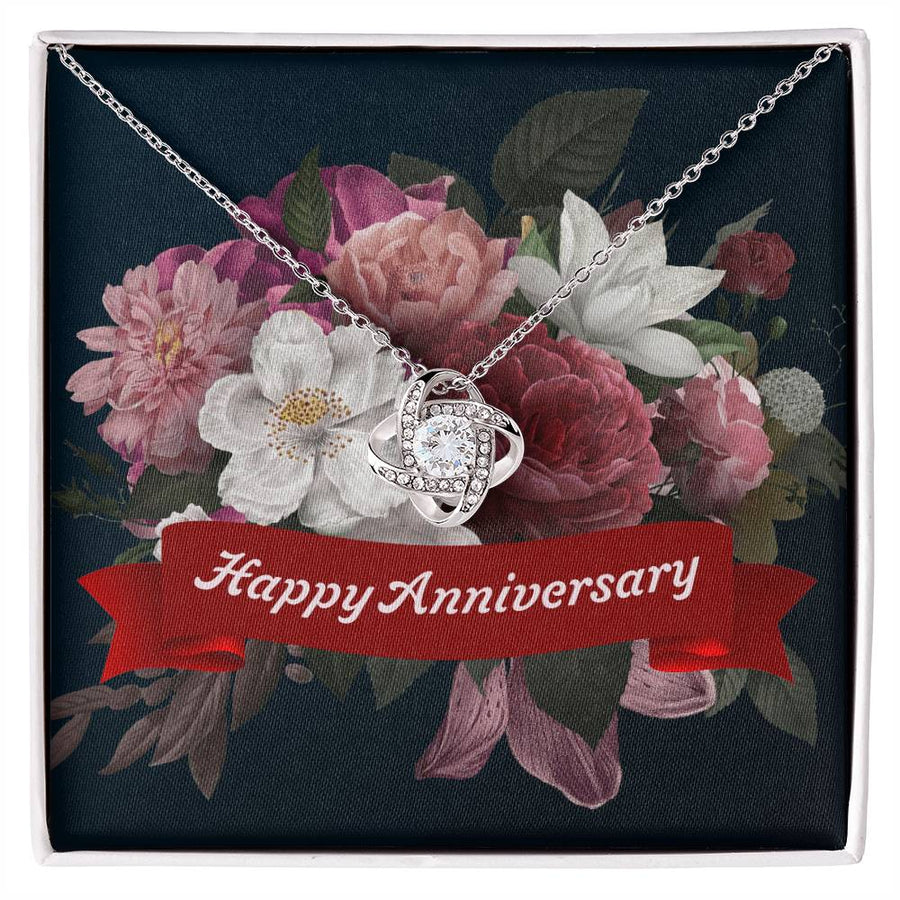 To My Wife Happy Anniversary Floral Beautiful Design 14K Gold Love Knot Necklace Jewelry Beautiful Gift for Wife Anniversary