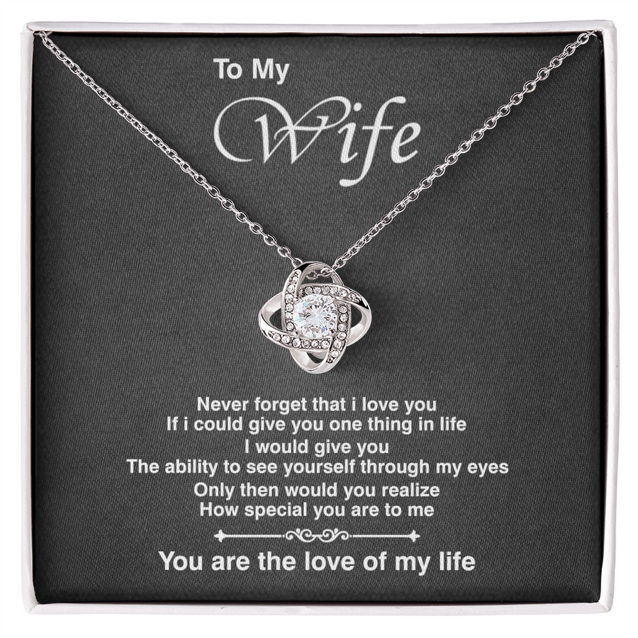 To My Wife See Through My Eyes Love Life 14K Gold Love Knot Necklace Jewelry Romantic Gift for Wife Anniversary
