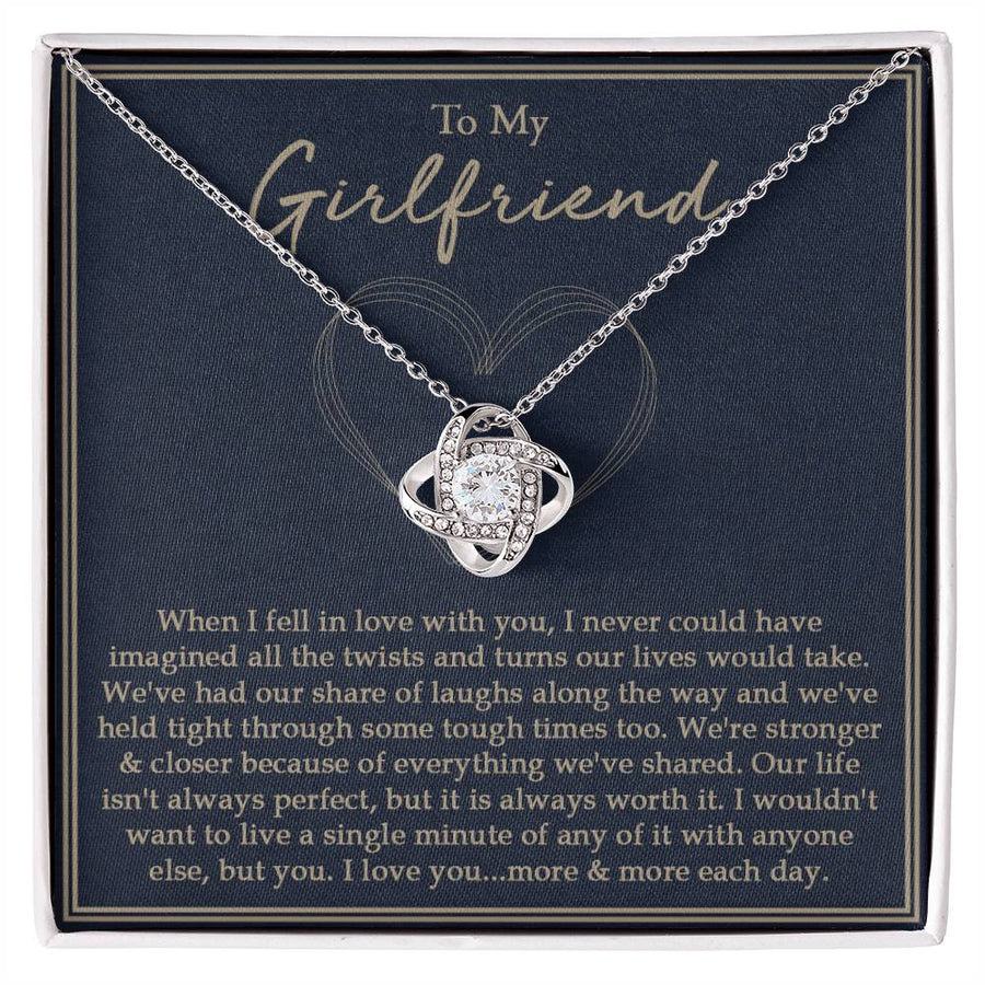 To My Girlfriend Twists Turns Stronger Closer 14K Gold Love Knot Necklace Jewelry Romantic Gift for Girlfriend Anniversary