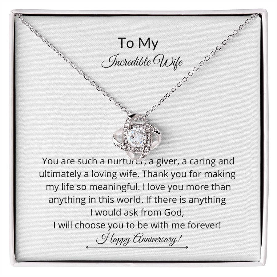 To My Incredible Wife Nurturer Giver Caring Loving 14K Gold Love Knot Necklace Jewelry Beautiful Gift for Wife Anniversary