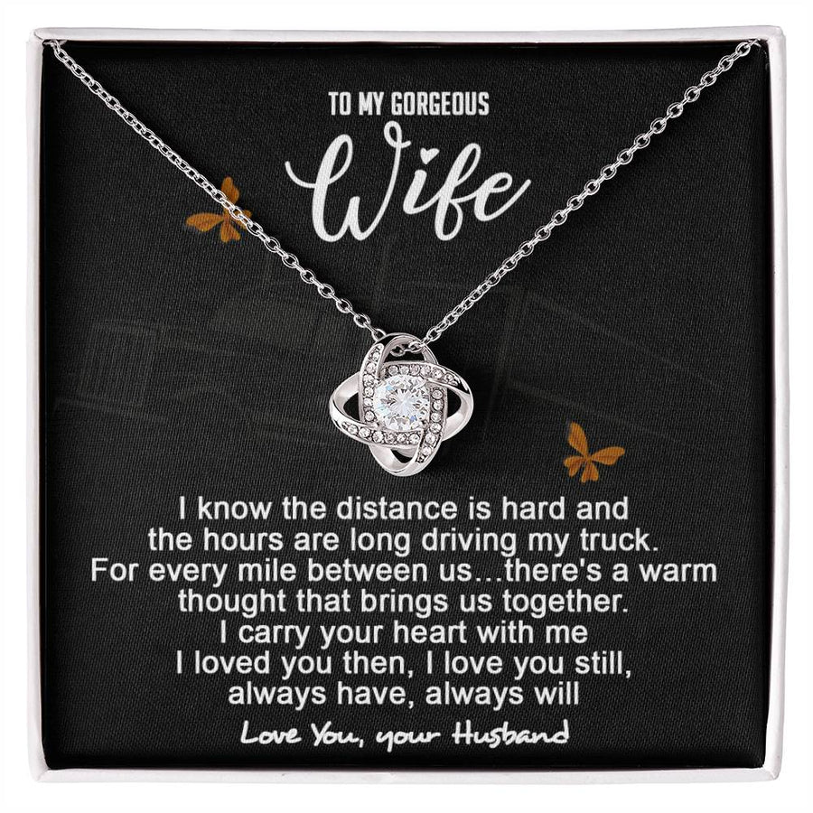 To My Gorgeous Wife Distance Hard Carry Your Heart 14K Gold Love Knot Necklace Jewelry Perfect Gift for Wife Anniversary