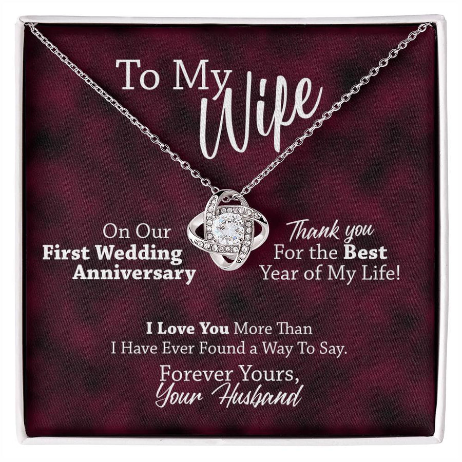 To My Wife First Wedding Anniversary Best Year Life 14K Gold Love Knot Necklace Jewelry Perfect Gift for Wife Anniversary