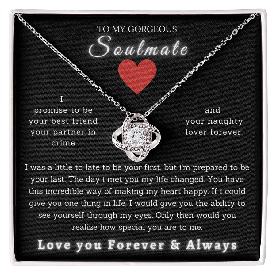 To My Gorgeous Soulmate Best Friend Partner Crime Naughty Lover 14K Gold Love Knot Necklace Jewelry Romantic Gift for Wife Anniversary