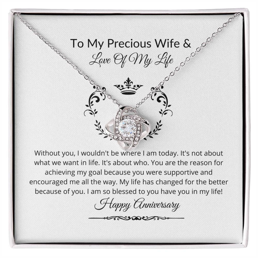 To My Precious Wife Love of My Life 14K Gold Love Knot Necklace Jewelry Beautiful Gift for Wife Anniversary