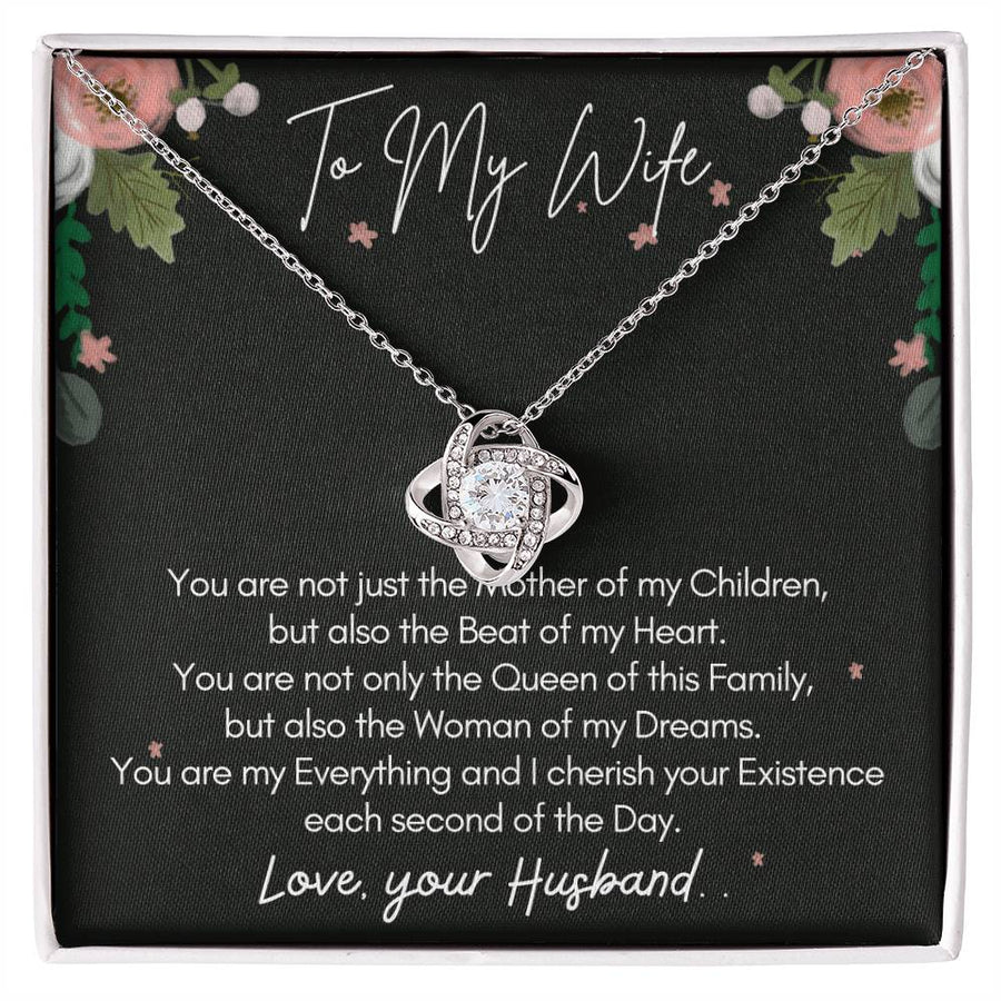 To My Wife Mother Children Beat Heart Queen Woman Dreams 14K Gold Love Knot Necklace Jewelry Beautiful Gift for Wife Anniversary