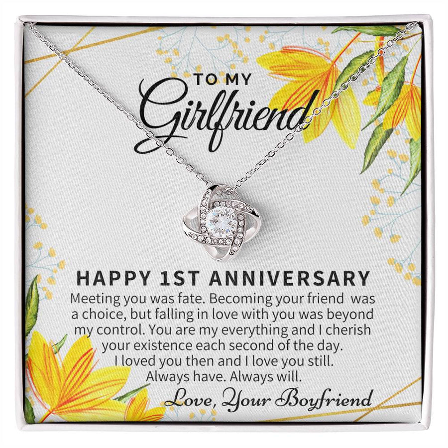 To My Girlfriend 1st Anniversary Meeting Fate Beyond My Control 14K Gold Love Knot Necklace Jewelry Romantic Gift for Girlfriend Anniversary