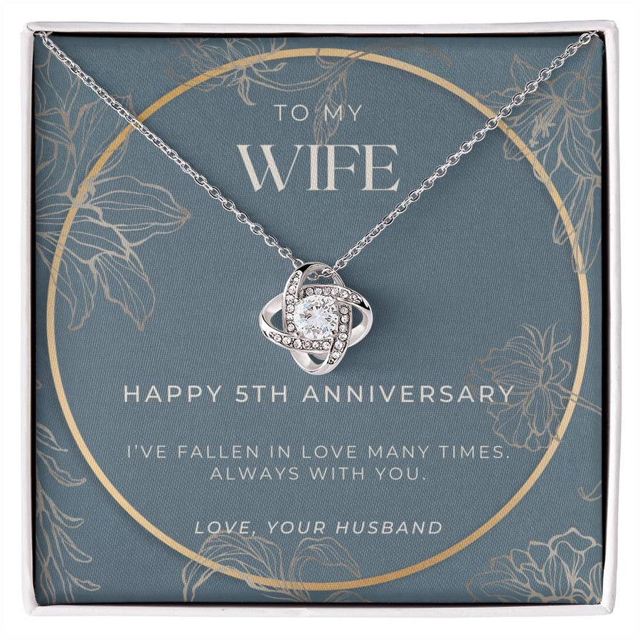 To My Wife Happy 5th Anniversary Fallen Love Many Times 14K Gold Love Knot Necklace Jewelry Romantic Gift for Wife Anniversary