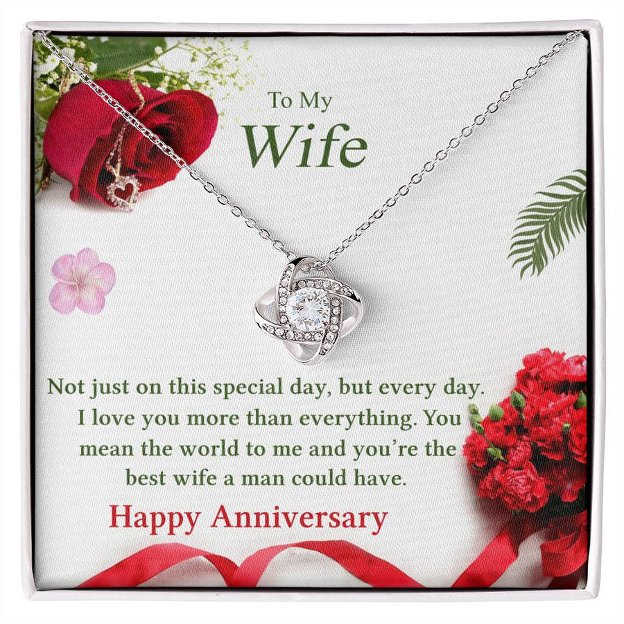 To My Wife You Mean World Best Wife Anniversary 14K Gold Love Knot Necklace Jewelry Beautiful Gift for Wife Anniversary