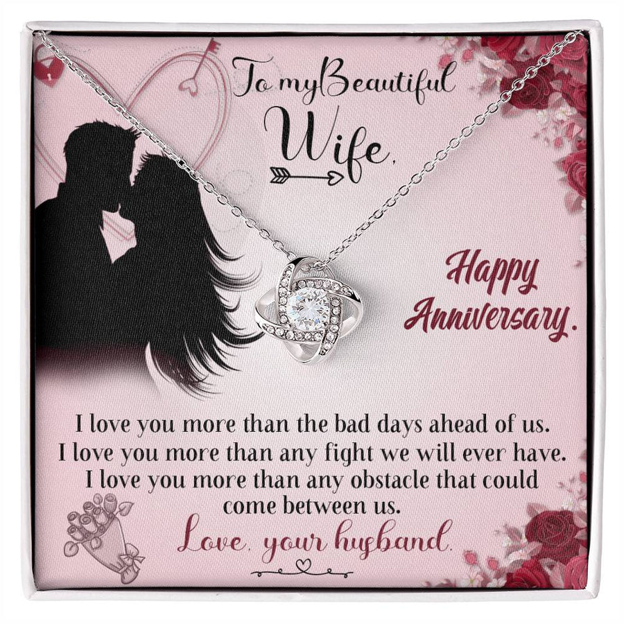 To My Beautiful Wife Love You More Than Bad Days 14K Gold Love Knot Necklace Jewelry Beautiful Gift for Wife Anniversary