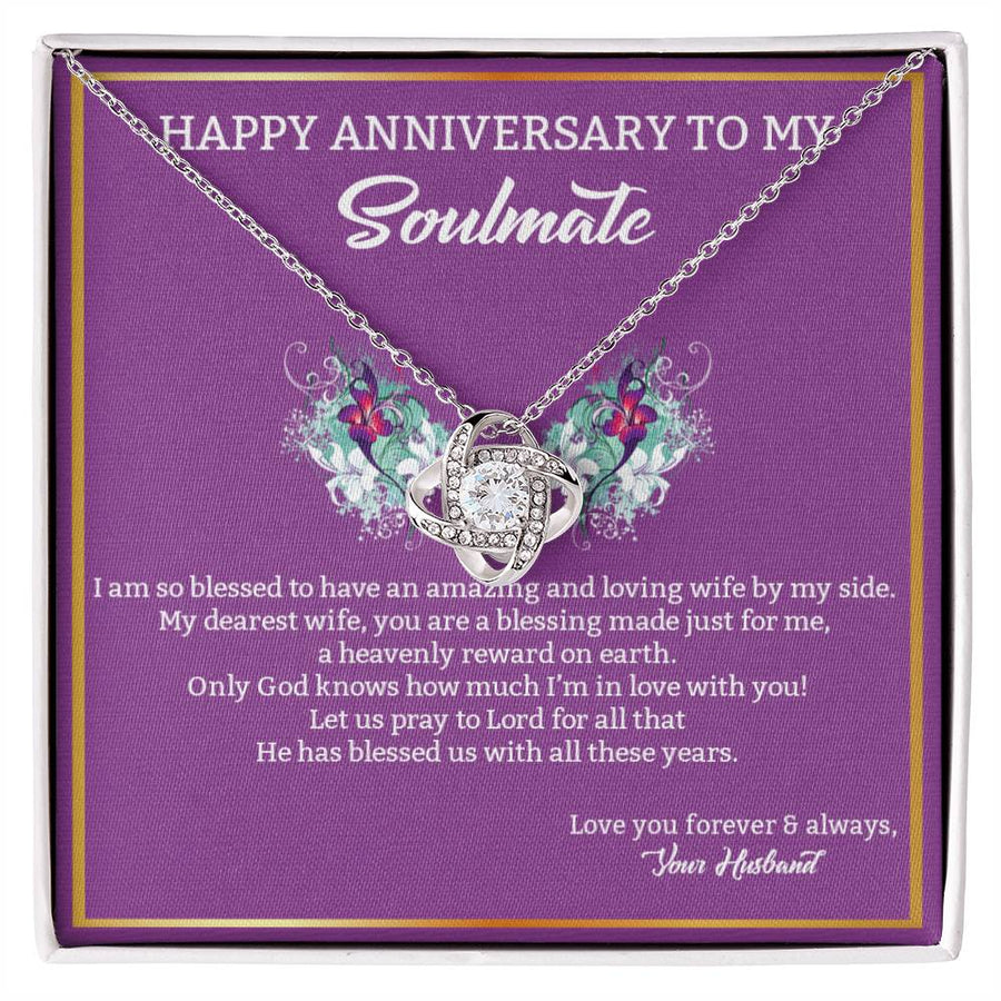 To My Soulmate Amazing Loving Wife Blessing Heavenly 14K Gold Love Knot Necklace Jewelry Romantic Gift for Wife Anniversary