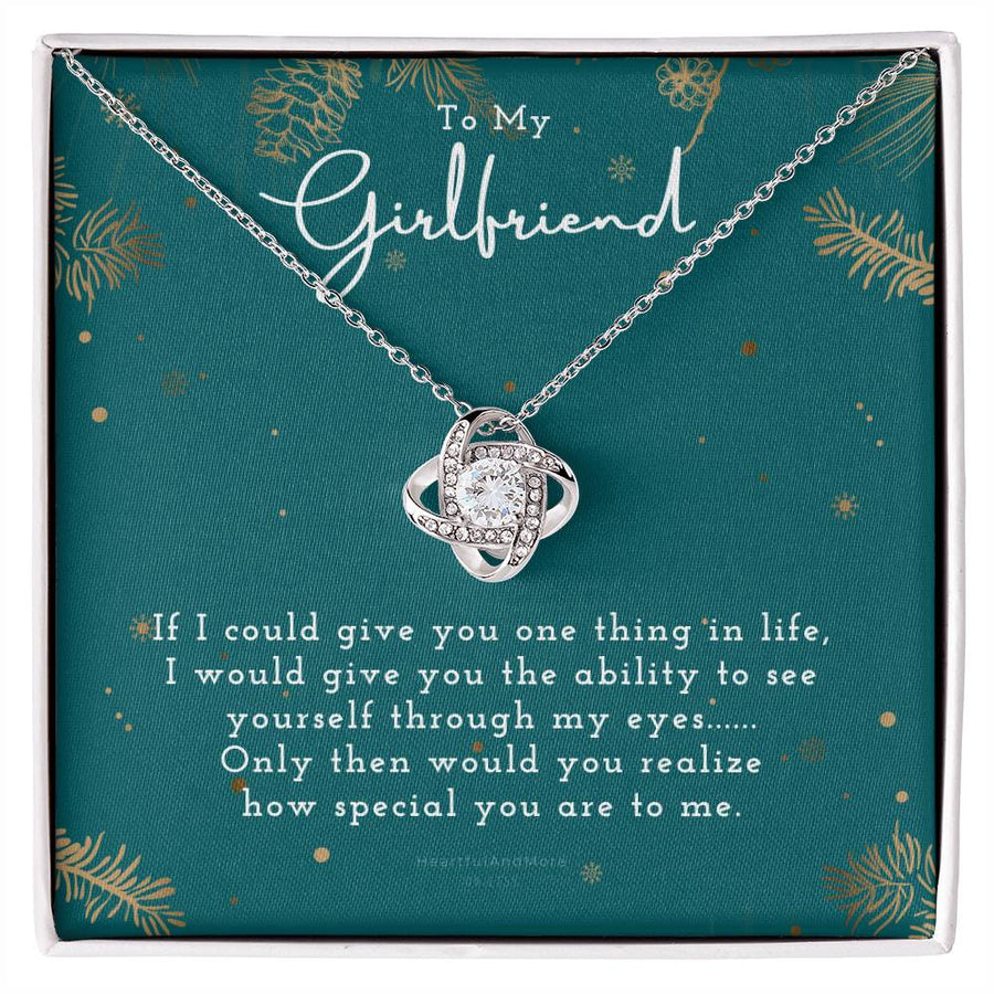 To My Girlfriend See Yourself Through My Eyes 14K Gold Love Knot Necklace Jewelry Romantic Gift for Girlfriend Christmas