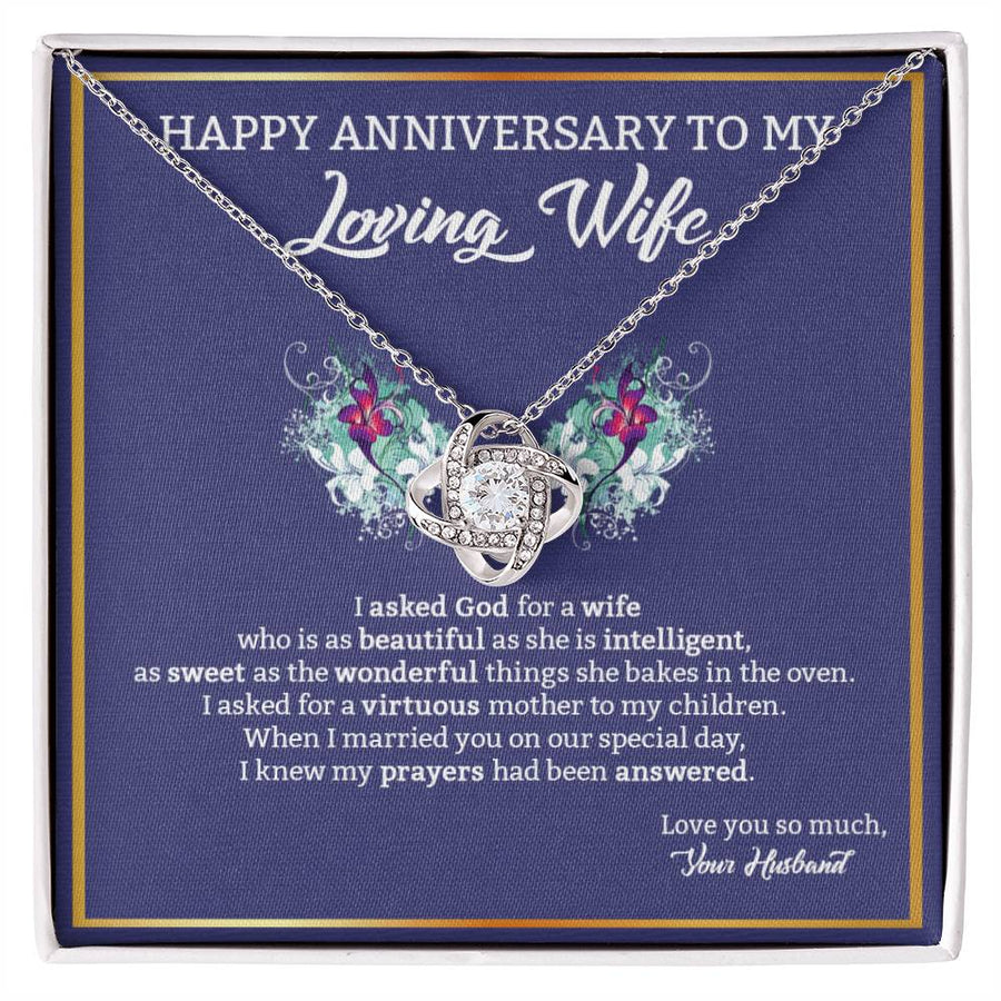 To My Loving Wife Asked God Beautiful Intelligent 14K Gold Love Knot Necklace Jewelry Perfect Gift for Wife Anniversary